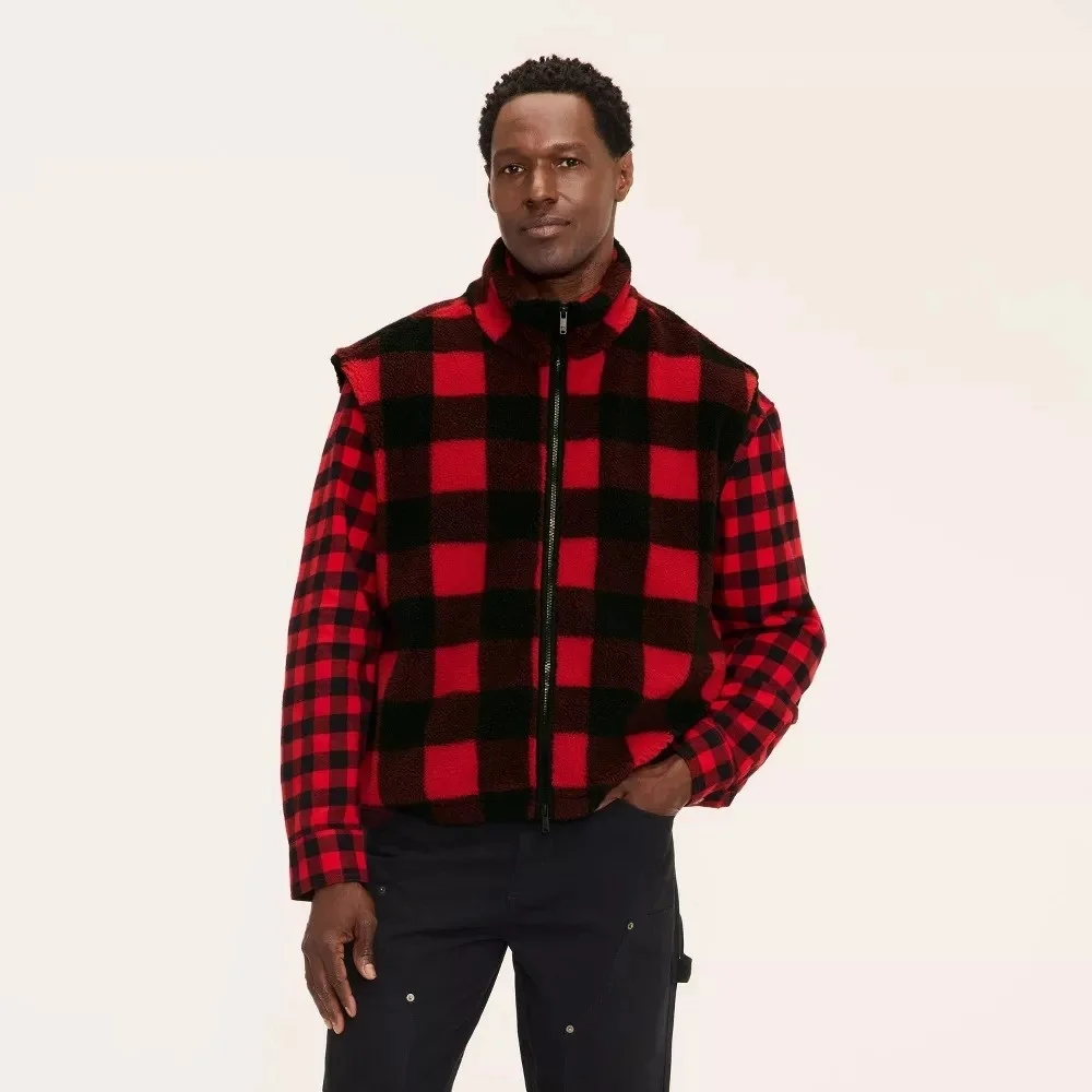 Woolrich x Target Adult Unisex L Large Buffalo Check Fleece‎ Vest Red/Black NWT!